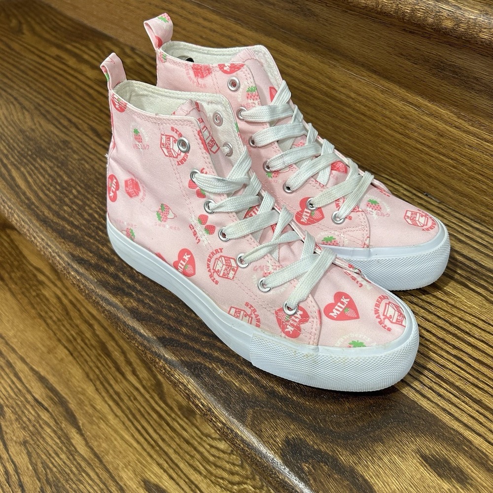 Hot Topic Strawberry Milk Pink Platform High Top Canvas Sneakers Women's 7 Shoes